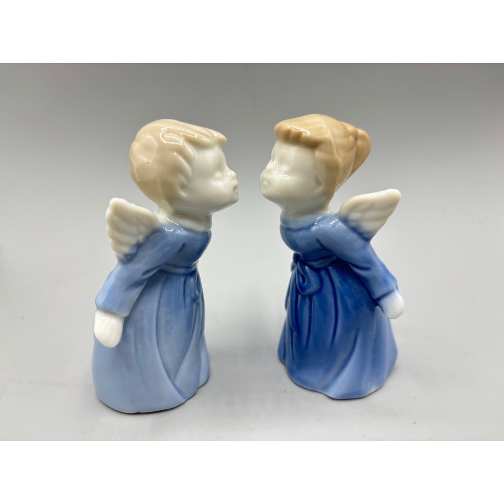 Vintage Kissing Angels Ceramic Figurines Blue Made‎ in Japan Mid Century Decor